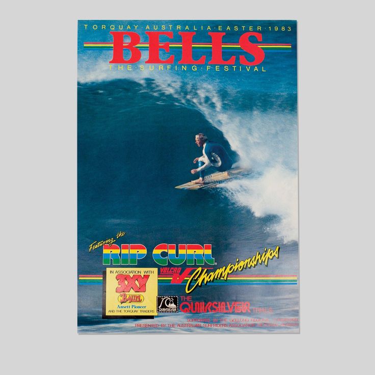 Surfing Poster -1983 RIP CURL BELL'S Surfing Competition Poster - Vintage Style - Size 24x36
