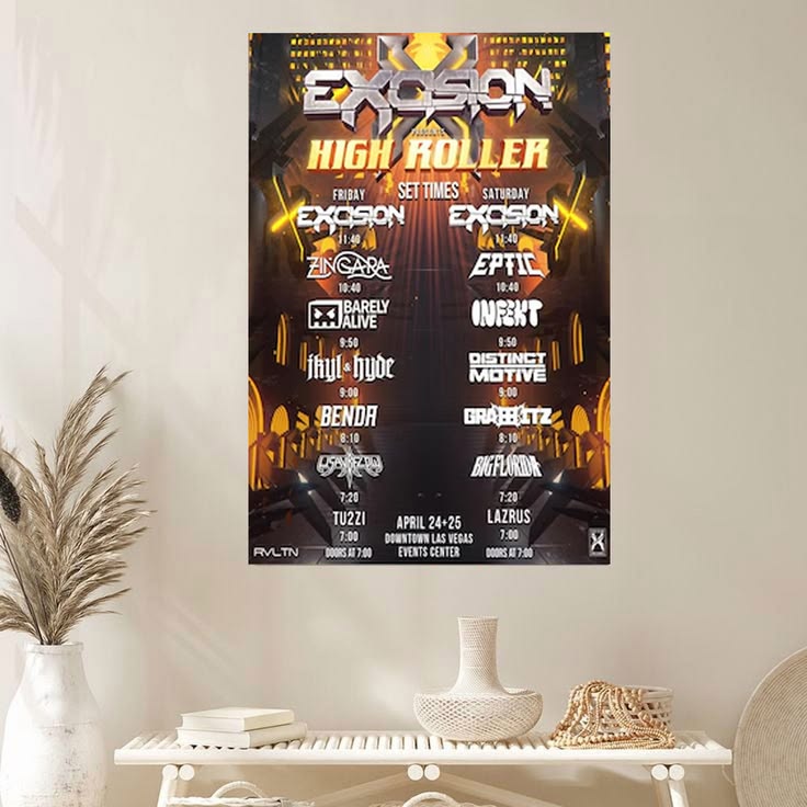 Excision High Roller Poster Print, EDM Festival Wall Art, Dubstep Concert Lineup Poster, Electronic Music Decor