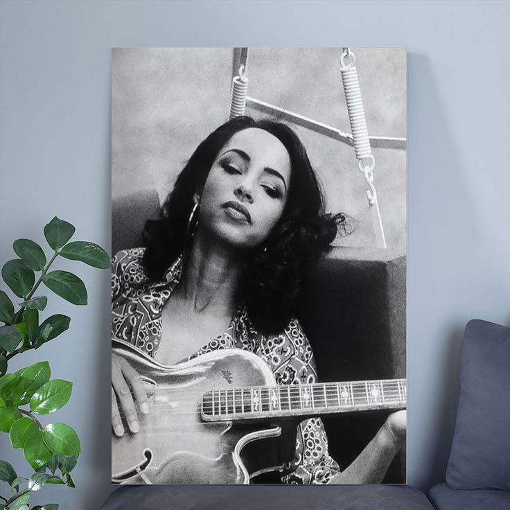 Sade Adu Playing Guitar Vintage Poster  Soul Music Prints Size 24''x36''