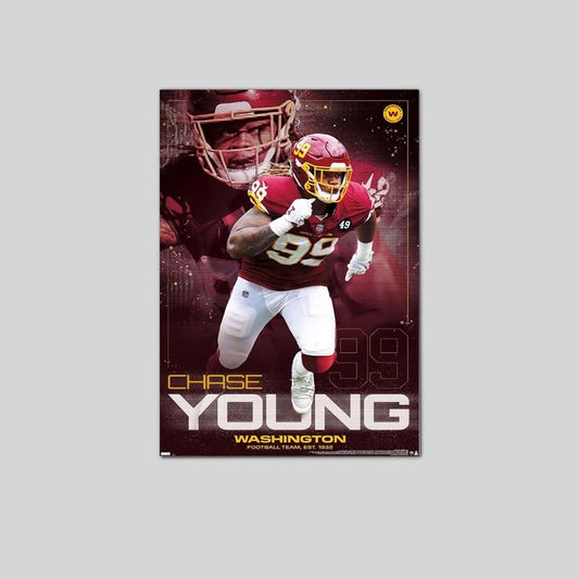 CHASE YOUNG - WASHINGTON COMMANDERS Poster Football Team Vintage Poster Size 24''x36''