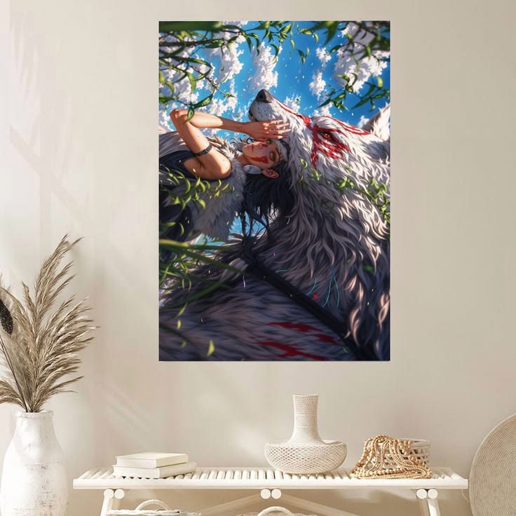 Princess Mononoke San and Moro Wolf Aesthetic Anime Wall Art Poster Size 24''x36''