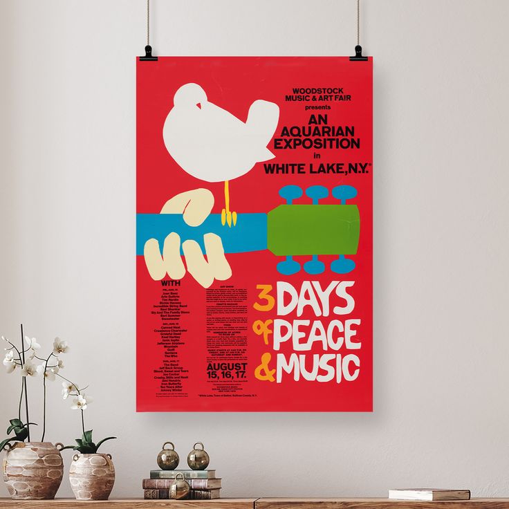 Woodstock Poster, Vintage Music Poster, Concert Print, Retro Style - Size 24''x36''