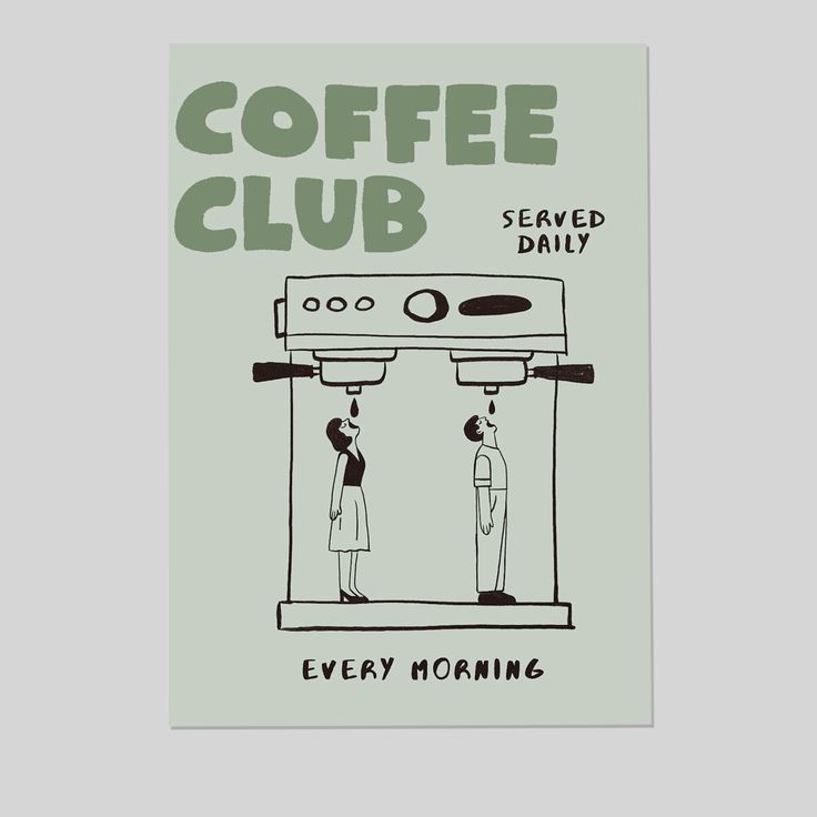 Kitchen Poster - Coffee Club Hand Drawn Retro, Fun Kitchen Illlustration - Size 24x36