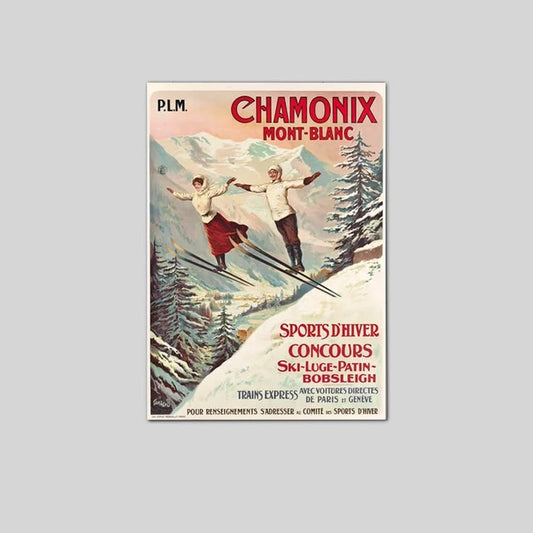 Chamonix Mont Blanc Winter Sports Vintage Ski Poster Full Size 24''x36''