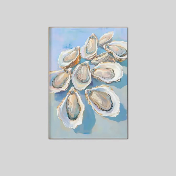 Blue Oyster Shell Poster, Abstract Coastal Beach House Art Poster Full Size 24''x36''