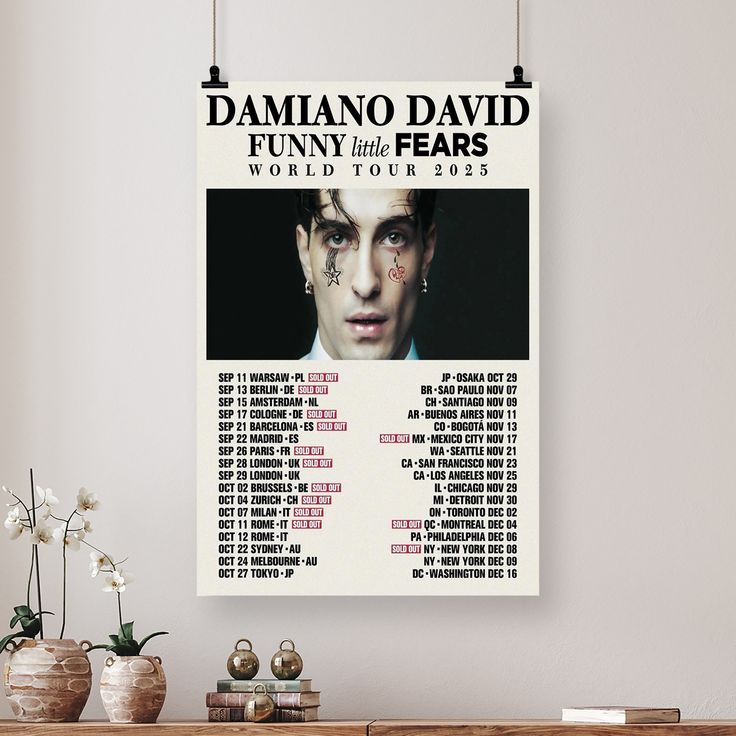 Damiano David Funny Little Fears World Tour 2025 Poster Size 24''x36''