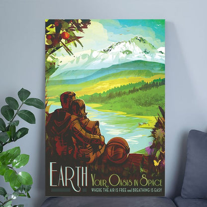 Earth Your Oasis In Space NASA Space Travel Retro Futurism Fantasy Cool Wall Art Print Poster Retro Style - Size 24''x36''