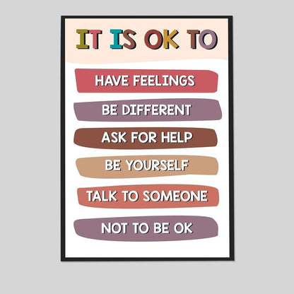 It Is Okay To Feel Poster, Boho Classroom Decor, My Feelings Classroom Poster, Educational Wall Art, Therapy Tools, Stress Management Wall Art, Wellness poster, Playroom Wall Art Decor, School Counselor Therapy Office Decor Retro Style - Size 24''x36''