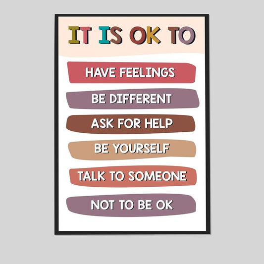 It Is Okay To Feel Poster, Boho Classroom Decor, My Feelings Classroom Poster, Educational Wall Art, Therapy Tools, Stress Management Wall Art, Wellness poster, Playroom Wall Art Decor, School Counselor Therapy Office Decor Retro Style - Size 24''x36''