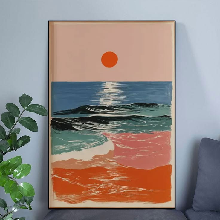Retro Sunset Ocean Waves Poster Full Size 24''x36''