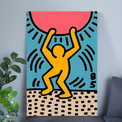 Nationcog Man Carrying The Sun, Exhibition Poster, Man Holding Sun, Contemporary Street Art Retro Style - Size 24''x36''