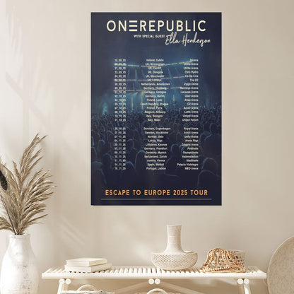 One Republic UK Ireland Europe Tour 2025 Print Poster Unframed Retro Style - Size 24''x36''
