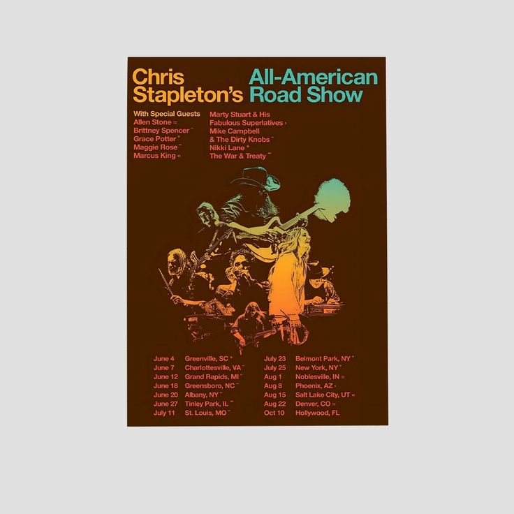 Music Poster CHRIS STAPLETON All American Roadshow 2025 Tour Poster Retro Style - Size 24''x36''