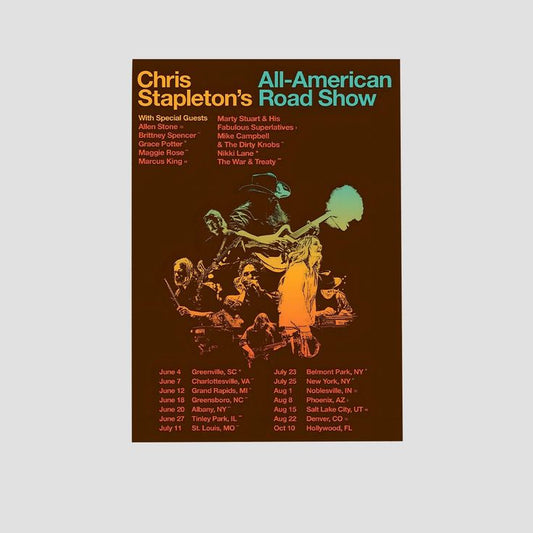 Music Poster CHRIS STAPLETON All American Roadshow 2025 Tour Poster Retro Style - Size 24''x36''
