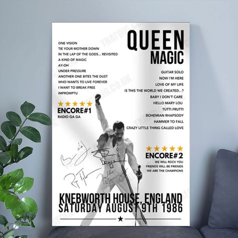 Queen Setlist Poster - Knebworth House, England - August 9th, 1986 Size 24''x36''