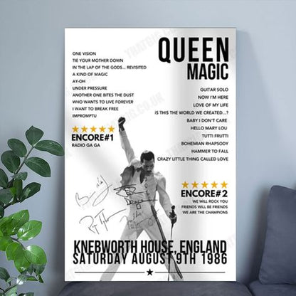 Queen Setlist Poster - Knebworth House, England - August 9th, 1986 Size 24''x36''