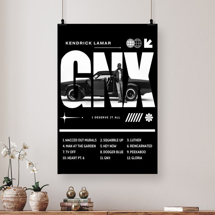 Kendrick Lamar GNX Poster  Black andWhite Rapper Hip Hop Teen Boy Room Girl Room Size 24''x36''