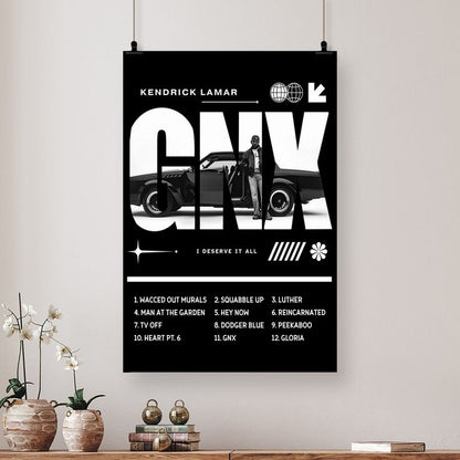 Kendrick Lamar GNX Poster  Black andWhite Rapper Hip Hop Teen Boy Room Girl Room Size 24''x36''
