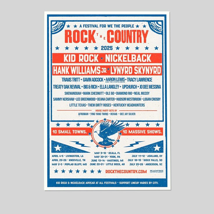 KID ROCK NICKELBACK HANK WILLIAMS JR LYNYRD SKYNARD Tour 2025 Ltd Ed RARE Poster Size 24''x36''