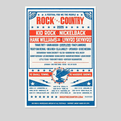 KID ROCK NICKELBACK HANK WILLIAMS JR LYNYRD SKYNARD Tour 2025 Ltd Ed RARE Poster Size 24''x36''