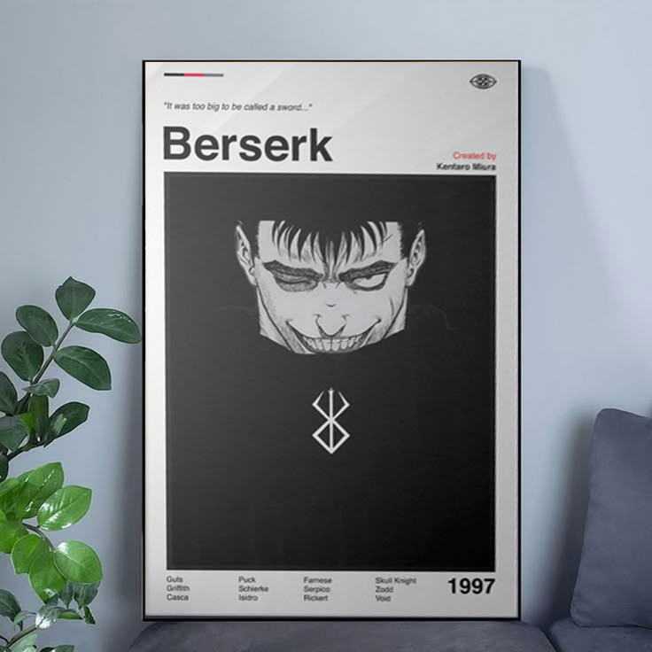 Berserk Guts Anime Poster: Minimalist Manga Art Print