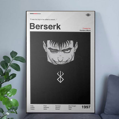 Berserk Guts Anime Poster: Minimalist Manga Art Print