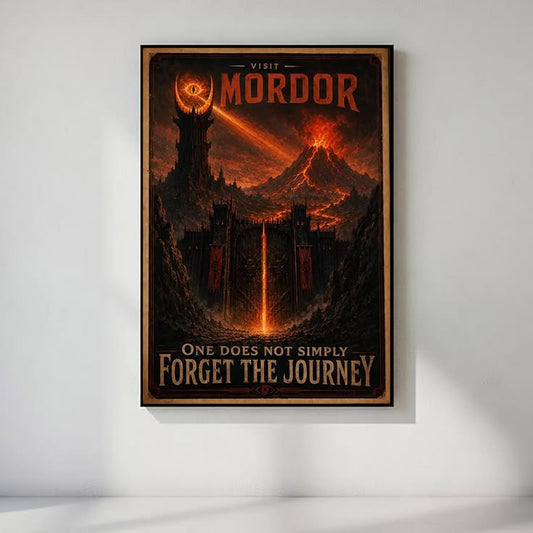 Vintage Mordor Travel Poster | LOTR Inspired Fantasy Decor | Mount Doom & Black Gates Print