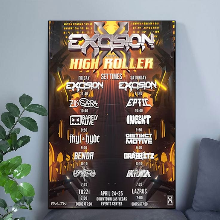 Excision High Roller Poster Print, EDM Festival Wall Art, Dubstep Concert Lineup Poster, Electronic Music Decor