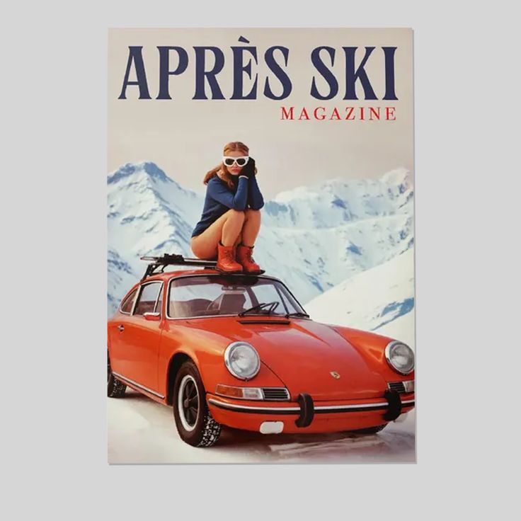 Retro Après Ski Wall Art, Vintage Winter Magazine Cover Retro Car Poster Size 24''x36''