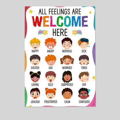 Feelings Chart Poster for Kids Toddlers - Emotions Learning Poster Educational Preschool Posters for Classroom Bulletin Board Decorations Back To School Teacher Supplies Retro Style - Size 24''x36''