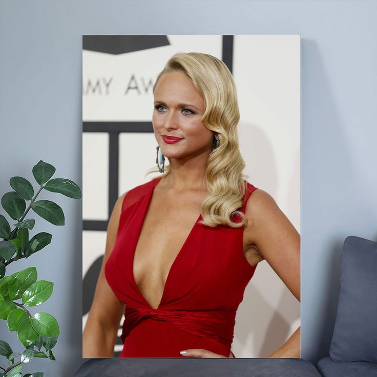 Miranda Lambert Blonde In Red Suit And Lips Picture Celebrity Print Size 24''x36''