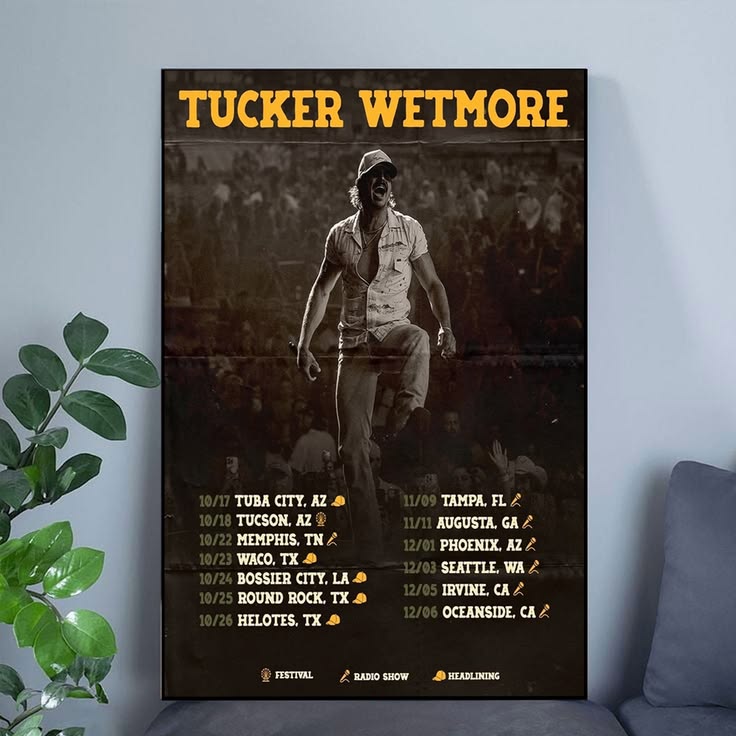 Tucker Wetmore – The Brunette World Tour 2025 Poster Size 24''x36''