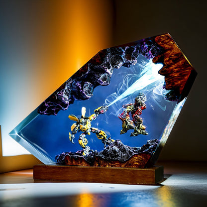 Yellow Mech vs Evil Robots Resin Lamp