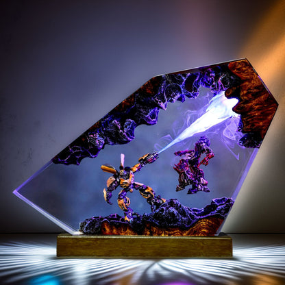 Yellow Mech vs Evil Robots Resin Lamp