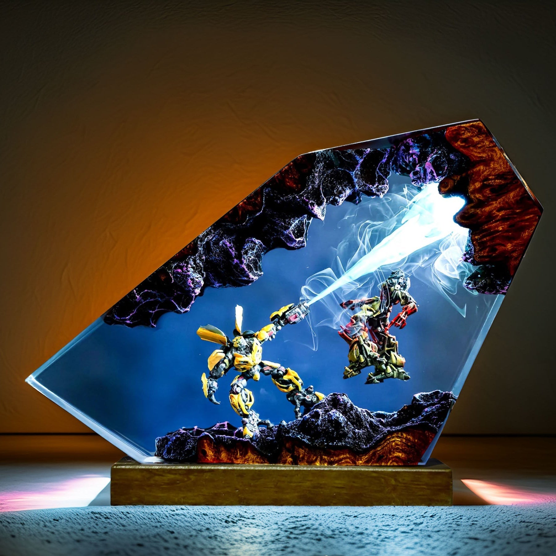 Yellow Mech vs Evil Robots Resin Lamp