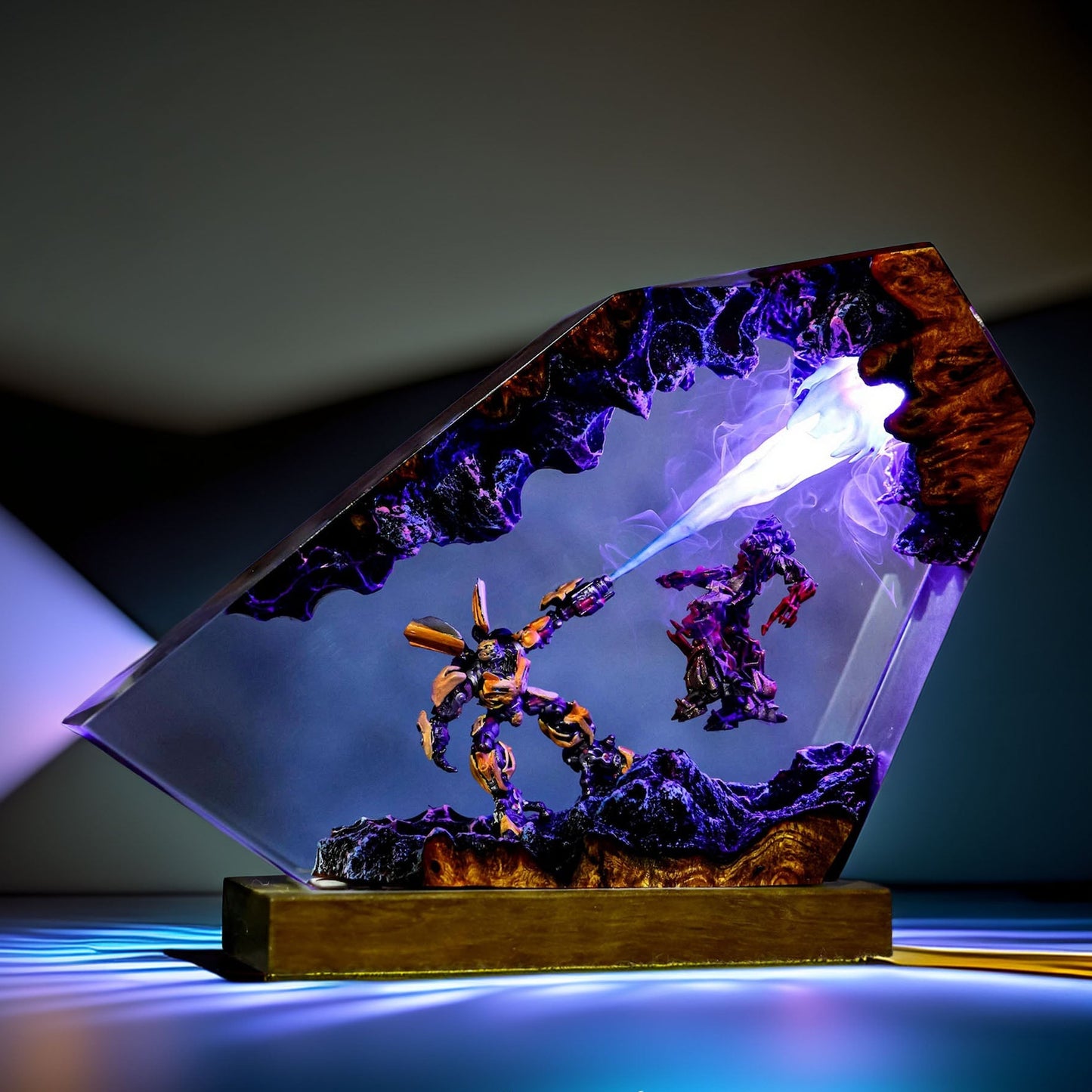 Yellow Mech vs Evil Robots Resin Lamp