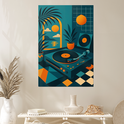 80s Retro Vinyl Record Art Print: Surreal Memphis Design Music Poster