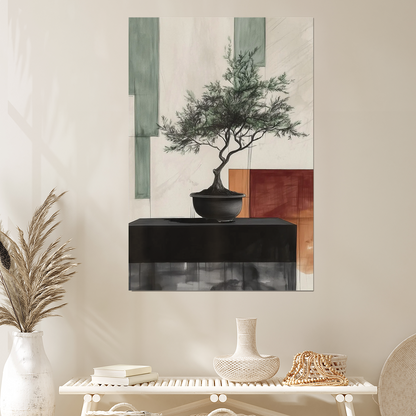 Modern Apartment Printable Art, Bonsai Tree Illustration Digital, Architecture Style Poster, Earthy Tone Wall Decor