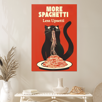 Hungry Cat Spaghetti Print, Humorous Poster, Funny Wall Art for Kitchen