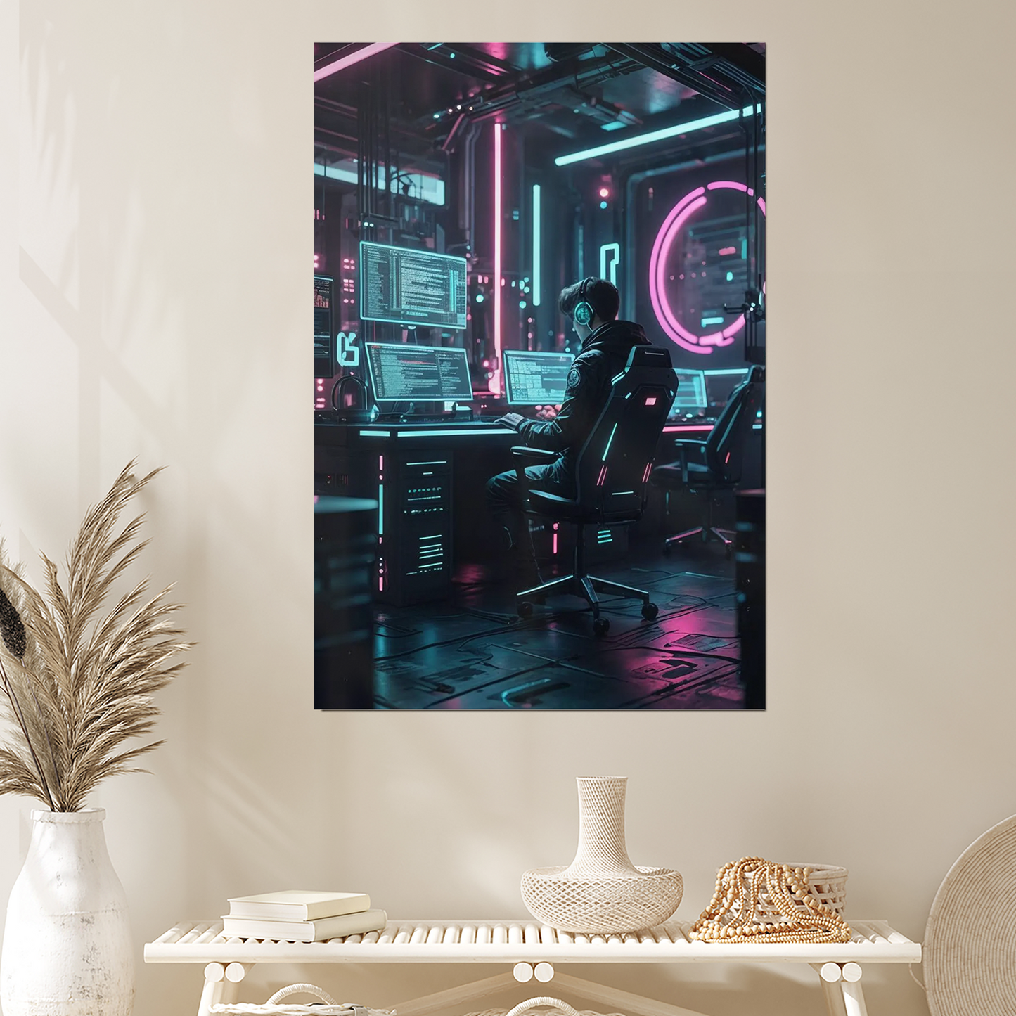 Cyberpunk Hacker Poster – Neon Futuristic Wall Art