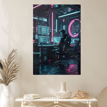 Cyberpunk Hacker Poster – Neon Futuristic Wall Art