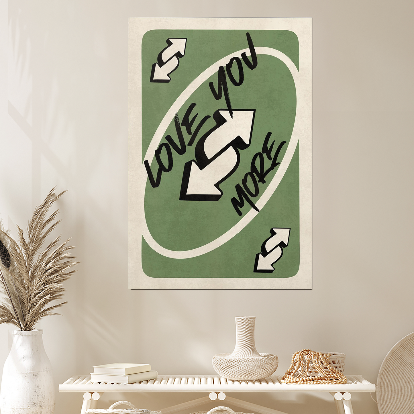 Love You More Poster, Green Retro Wall Art Poster Size 24''x36''