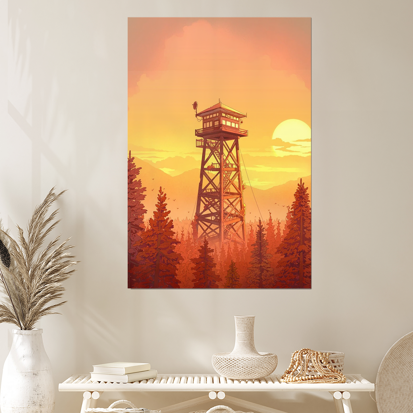 Fire Tower Lookout Art Print with Firewatch Nature Vibes