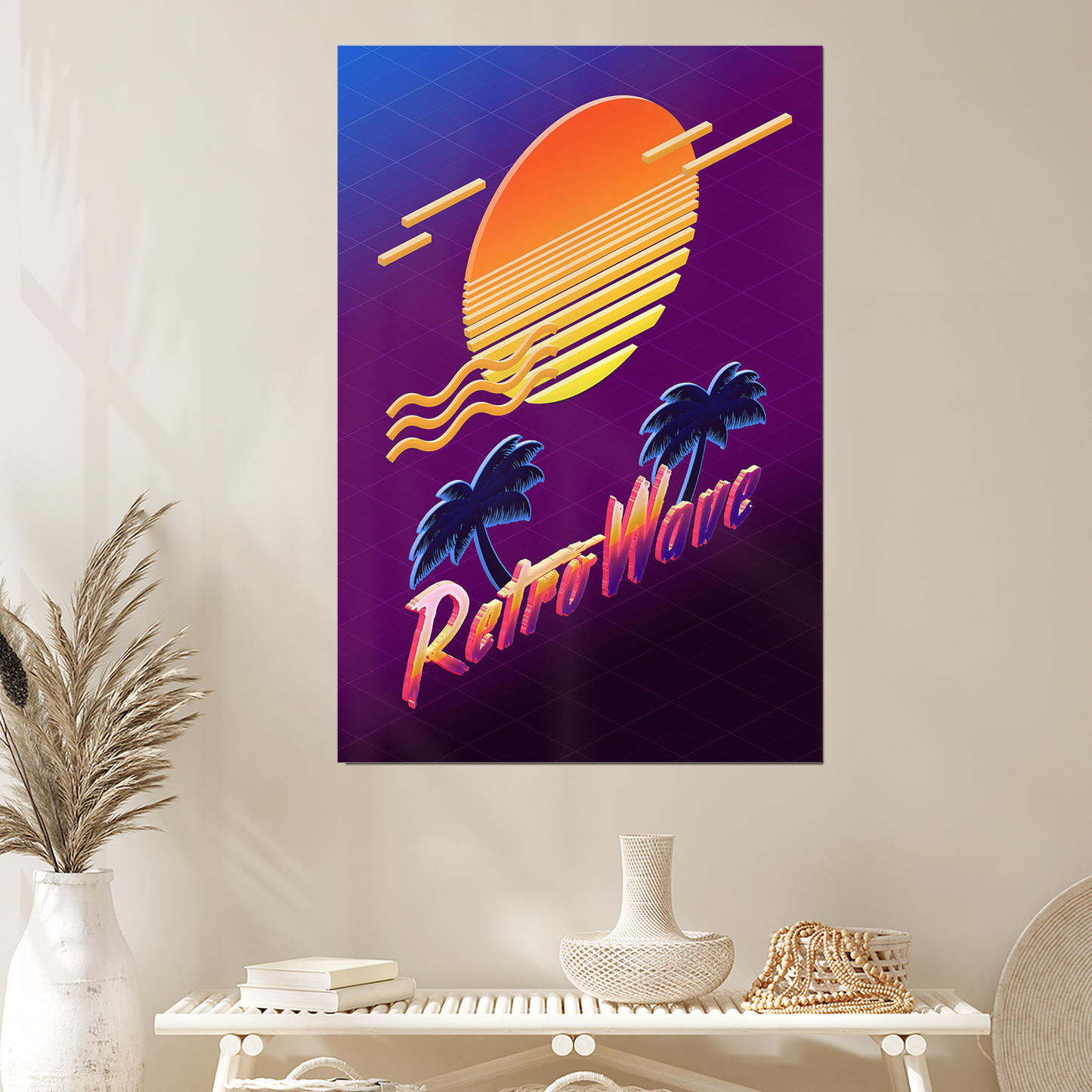 Isometric Retrowave: Sunset Synthwave Aesthetic Poster, Retrowave Poster, Neon Poster