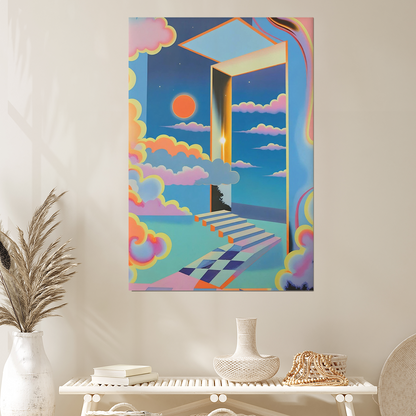 Surreal Vaporwave Dreamcore Poster, Trippy Abstract Floating Stair Art