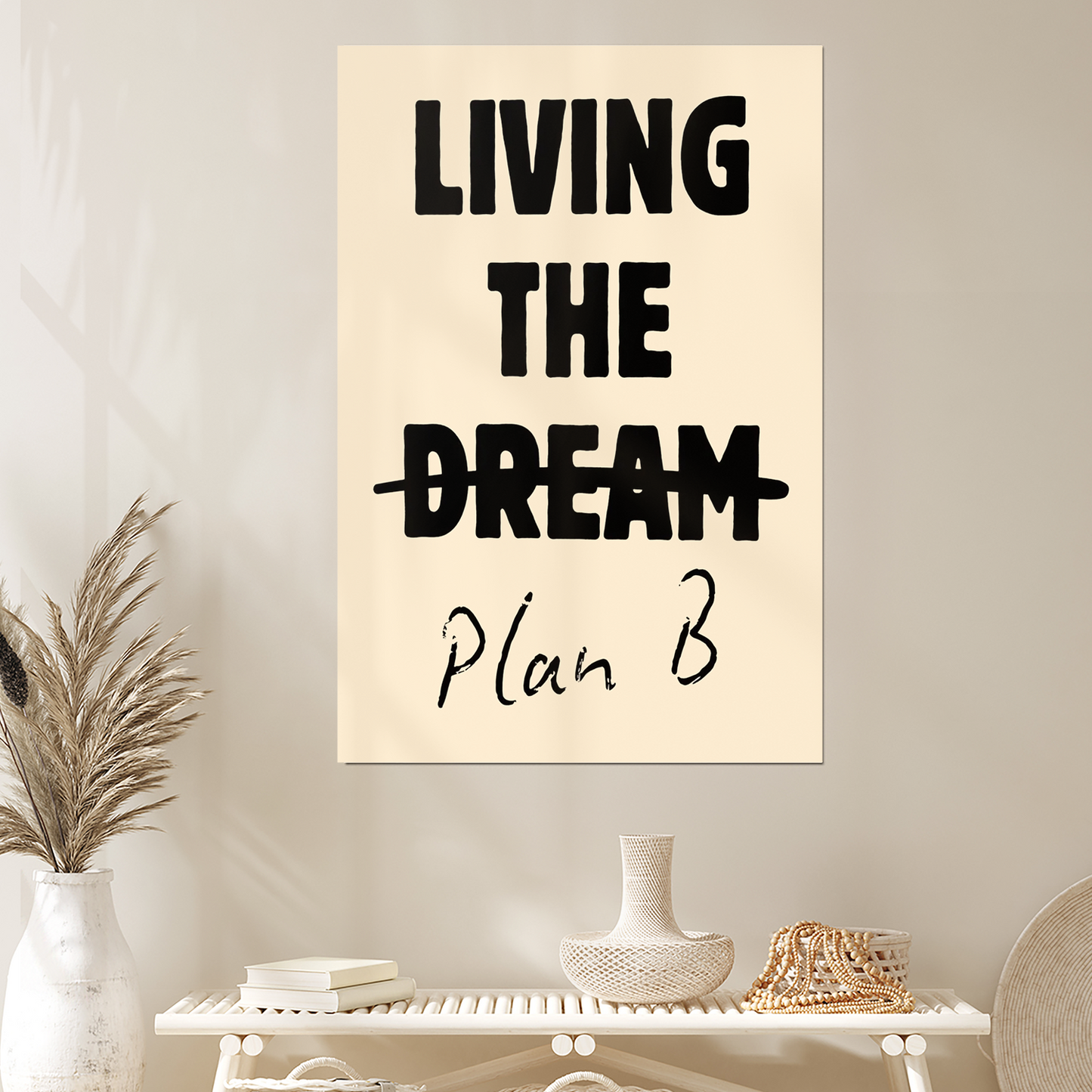 Living The Dream Digital Print, Funny Sarcastic Wall Art, Minimalist Quote Poster, Humorous Office Decor