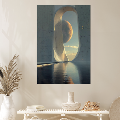 Brutalist Sci-Fi Wall Art, Minimalist Moon Poster, Futuristic Architecture Print