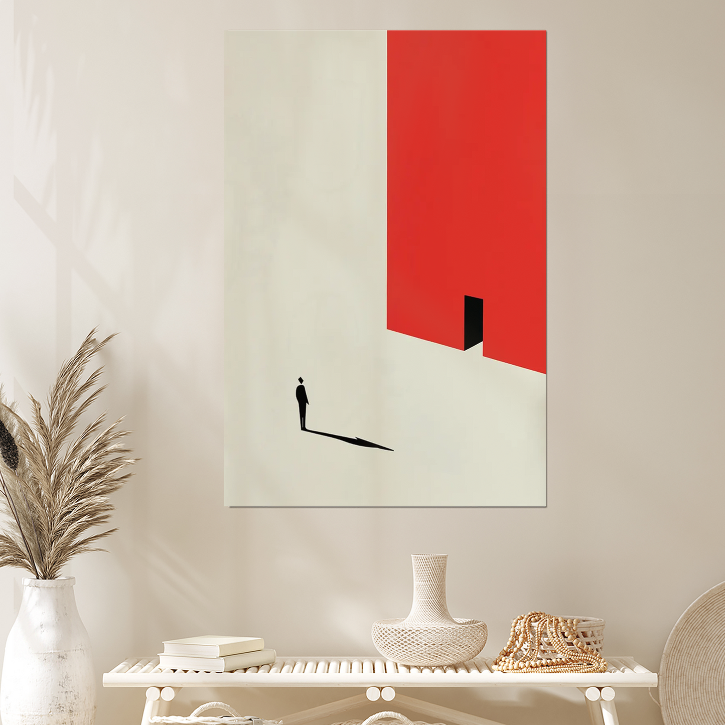 Geometric Minimalist Poster, Architecture Poster, Red Poster, Beige Poster, Modern Art Print, Crimson Red, Graphic Design, Illustration