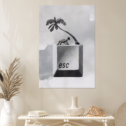 Surreal Esc Key Print, Funny Office Wall Art, Corporate Burnout Gift, Digital Detox Poster, Work From Home Decor, Vacation Vibes Art