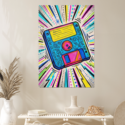 Floppy Disk Art Print 80s 90s Retro Tech Wall Decor Neon Vaporwave Pop Poster